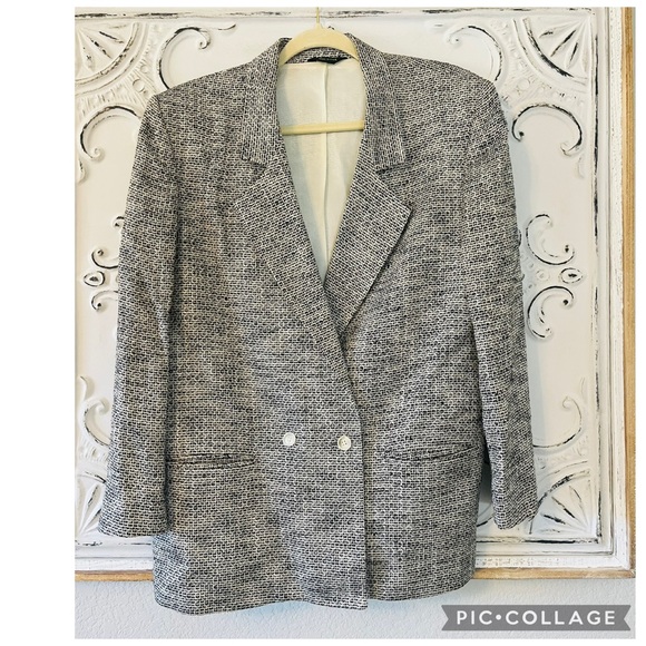 BACK BAY TWEED DOUBLE BREASTED BLAZER MADE IN USA FREE PEARL SAFETY PIN BROOCH - Picture 7 of 7